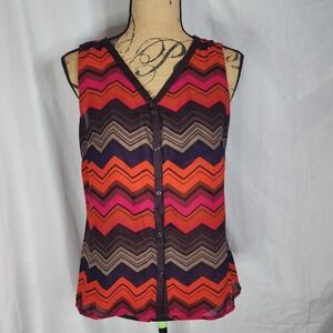 BANANA REPUBLIC Size Small Sheer Snap Front Zig Zag Sleeveless Chiffon‎ Tank Top